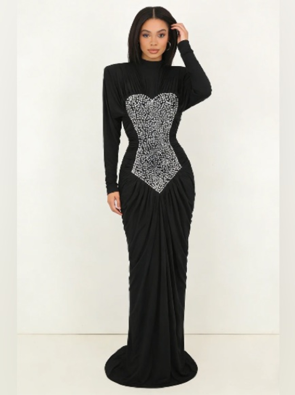 Black Embellished Long Sleeve Evening Gown size small- MSRP $199